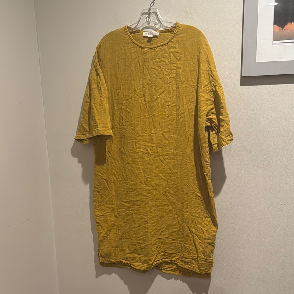Mimu Maxi Mustard Yellow Short Sleeve T Shirt Dress with Oversized Fit Medium